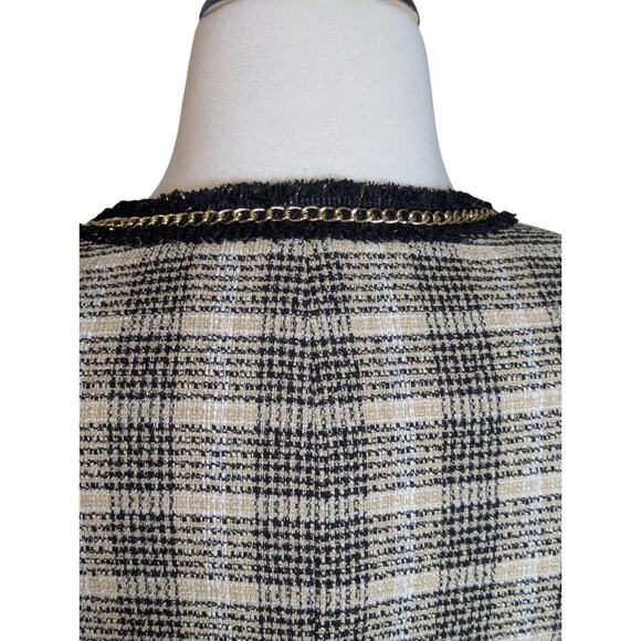 Kasper Women's Size 8 Tweed Blazer Jacket Black & Tan Plaid Gold Chain Detail - Picture 7 of 9
